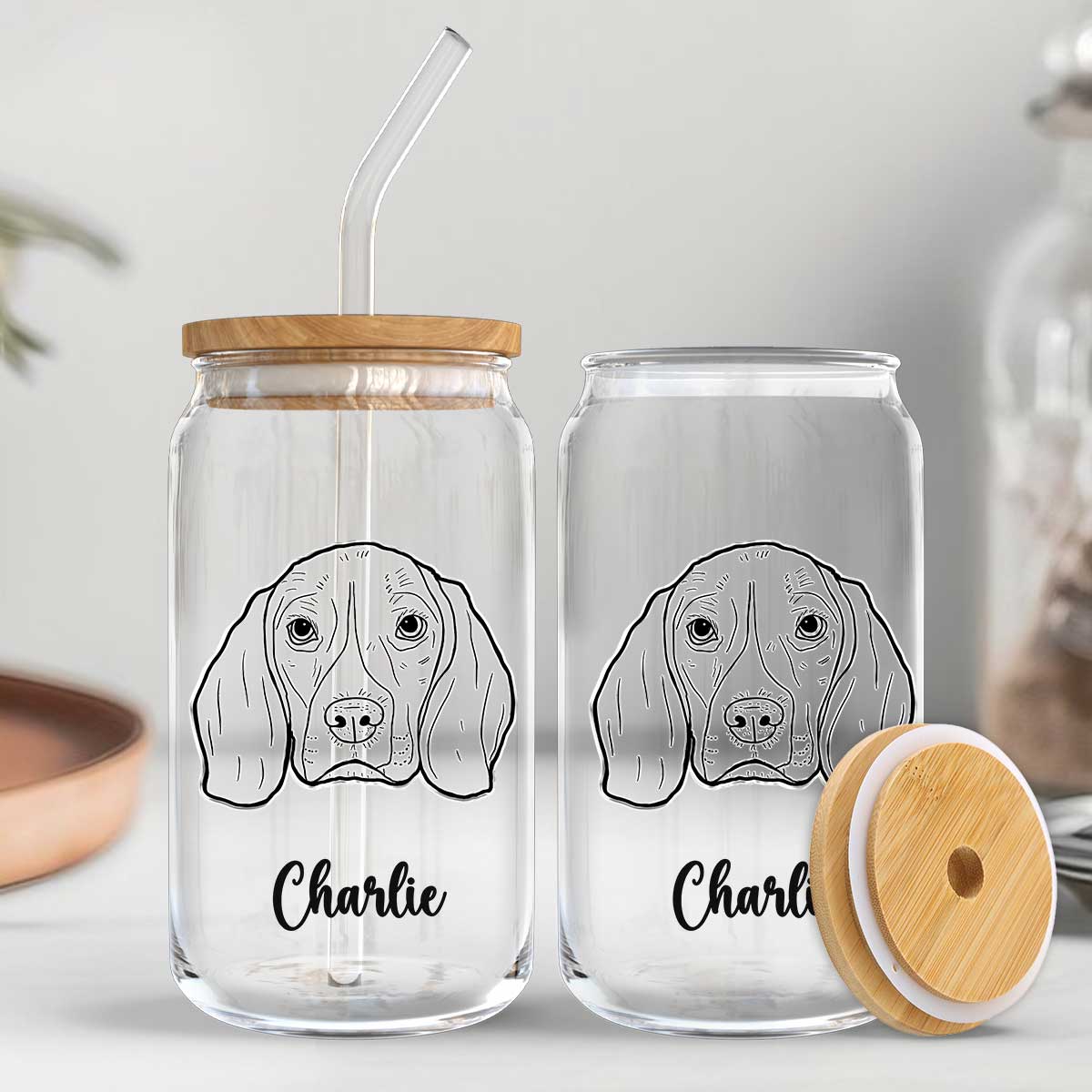 Gift For Dog Mom Dog Lover Dog Outline Personalized Clear Glass Can