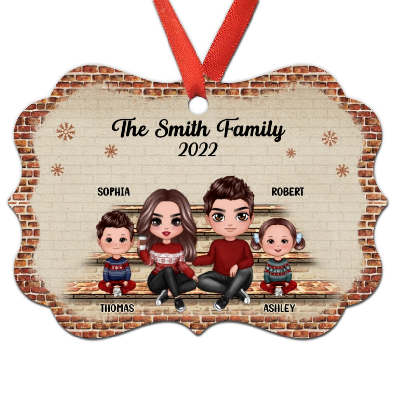 Family Sitting On Brick Personalized Christmas Ornament
