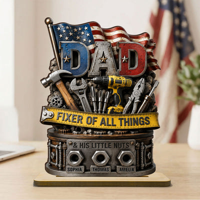 Dad Fixer of All Things Master Handyman- Personalized 2-Layered Wooden Plaque - Father's Day Gift for Dad, Husband