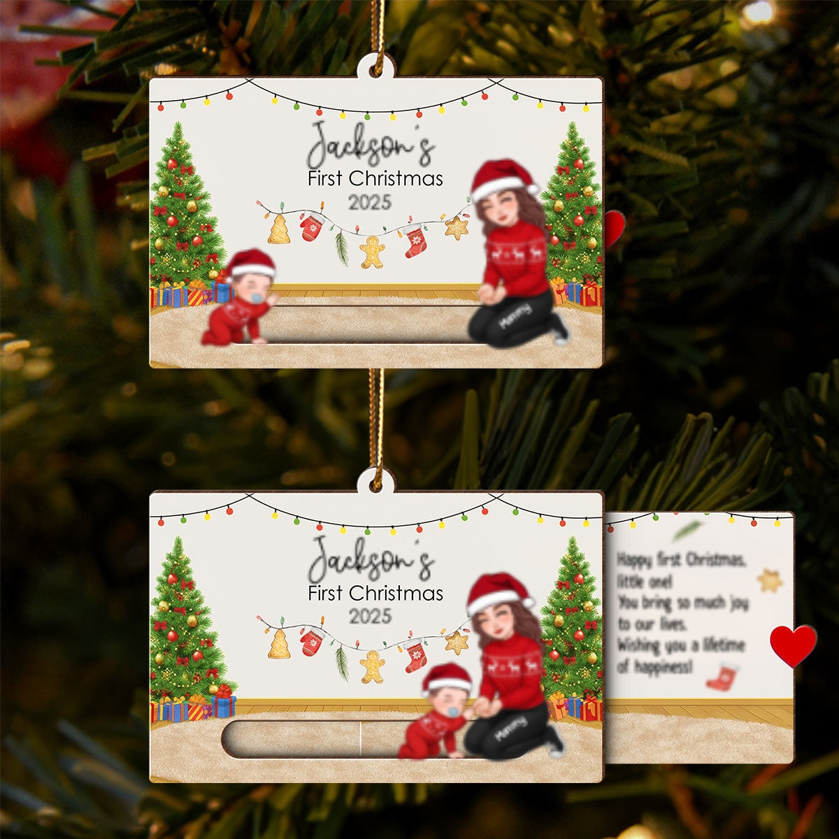 Baby First Christmas Mom Dad Grandma Grandpa - Personalized Slider Ornament