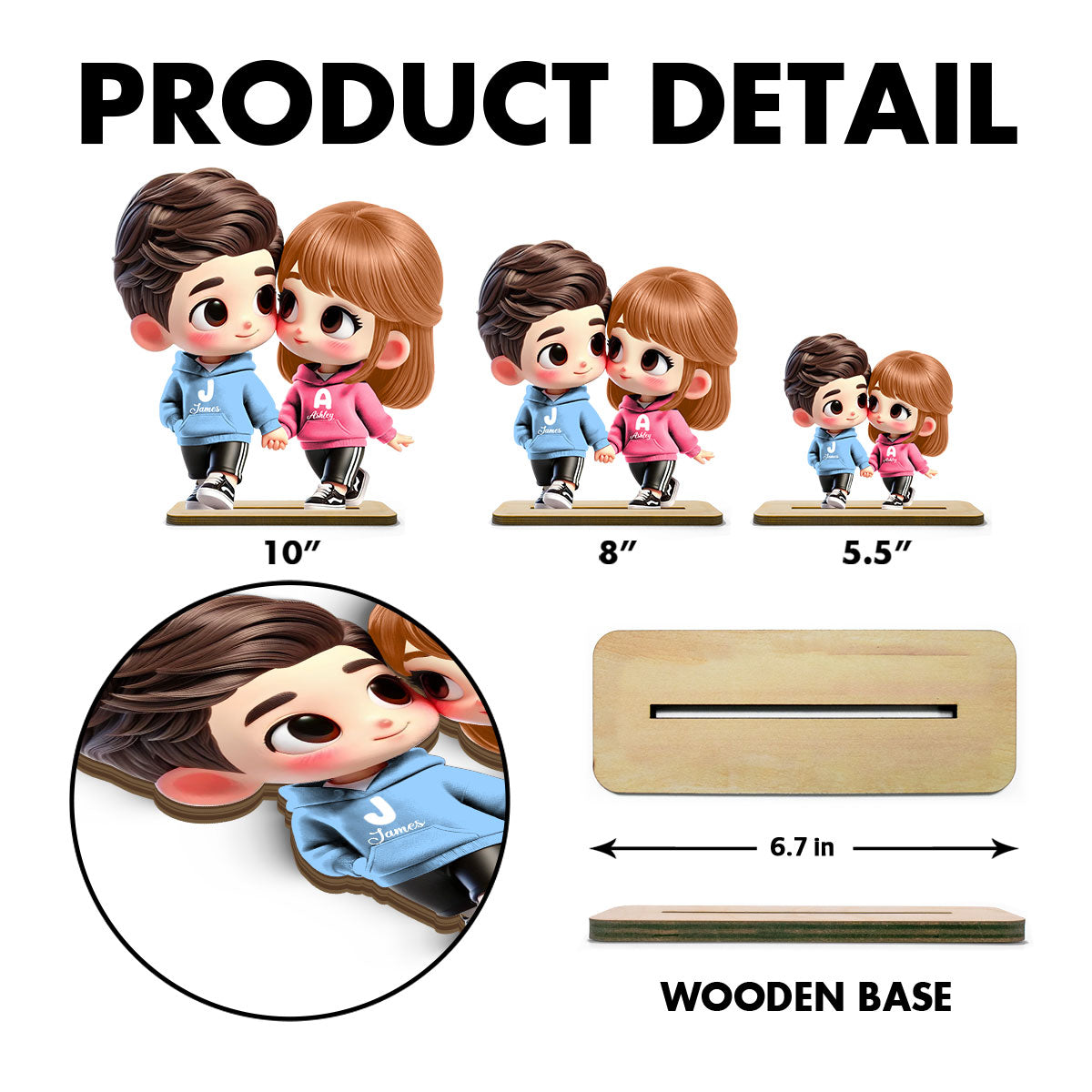 3D Effect Cute Cartoon Couple Holding Hands Personalized Standing Wooden Plaque, Anniversary &  Gift for him, Gift for her
