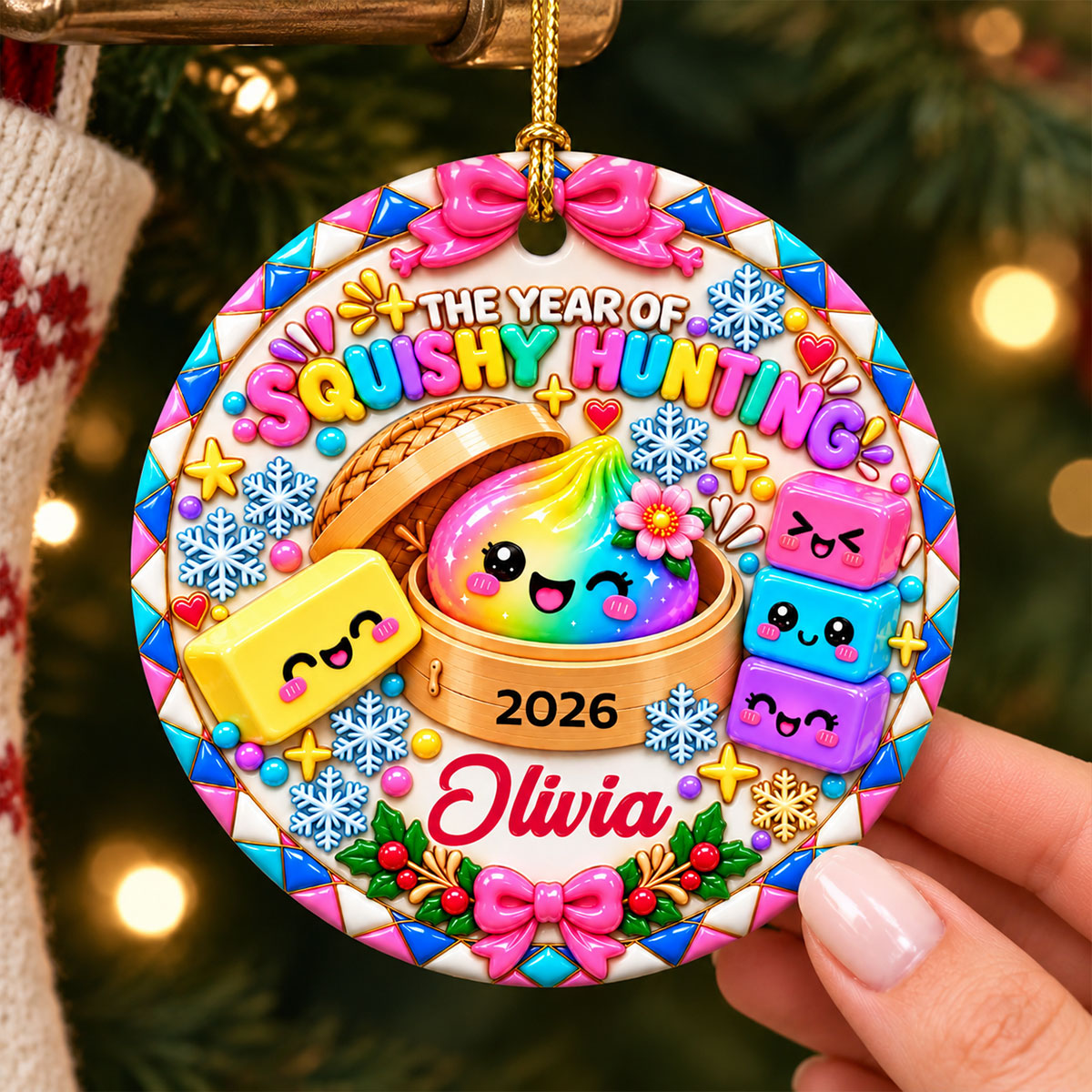 The Year of Squishy Hunting - Personalized Ceramic Ornament - Christmas Gift for Daughter, Granddaughter, Children