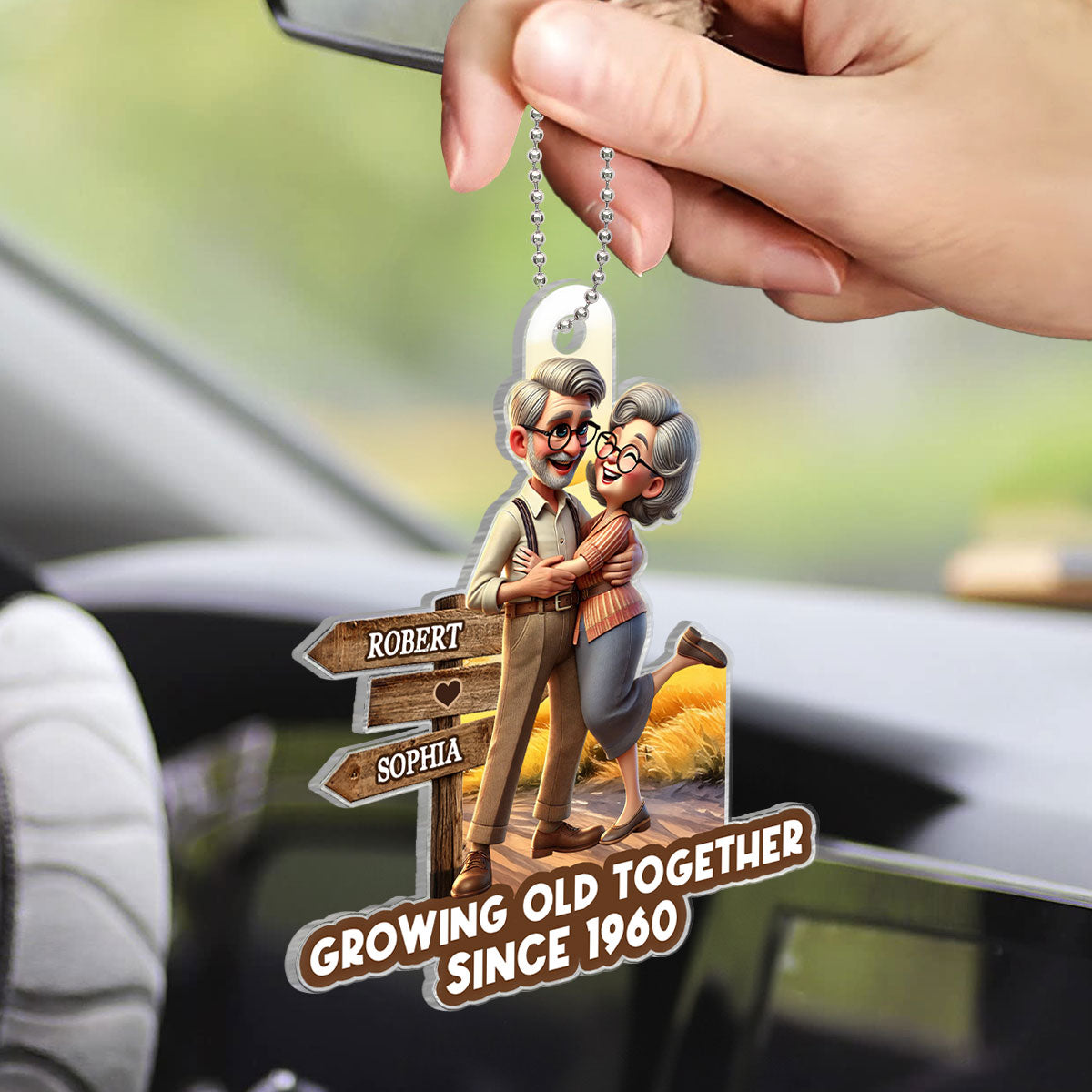 Growing Old Together Personalized Car Hanger Ornament, Anniversary  For Him, For Her, Husband, Wife