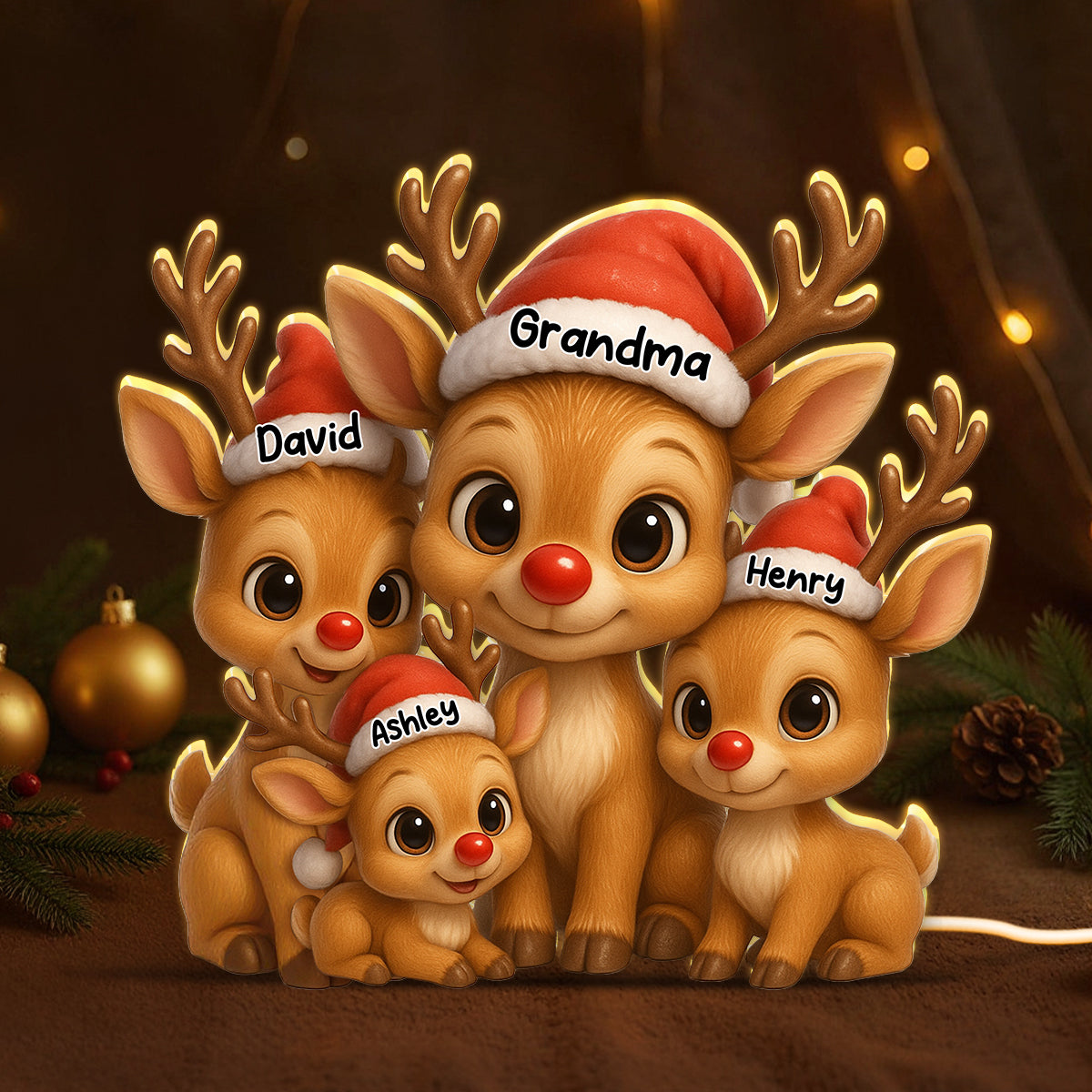 Personalized Grandma Grandkids Reindeer LED Light Box, Christmas Gift For Grandma, Grandkids