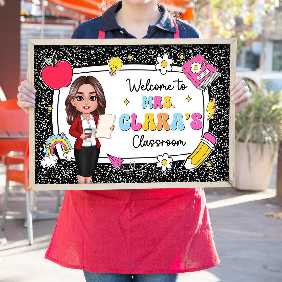 Teacher Composition Book Pattern Personalized Poster, Back To School Gift