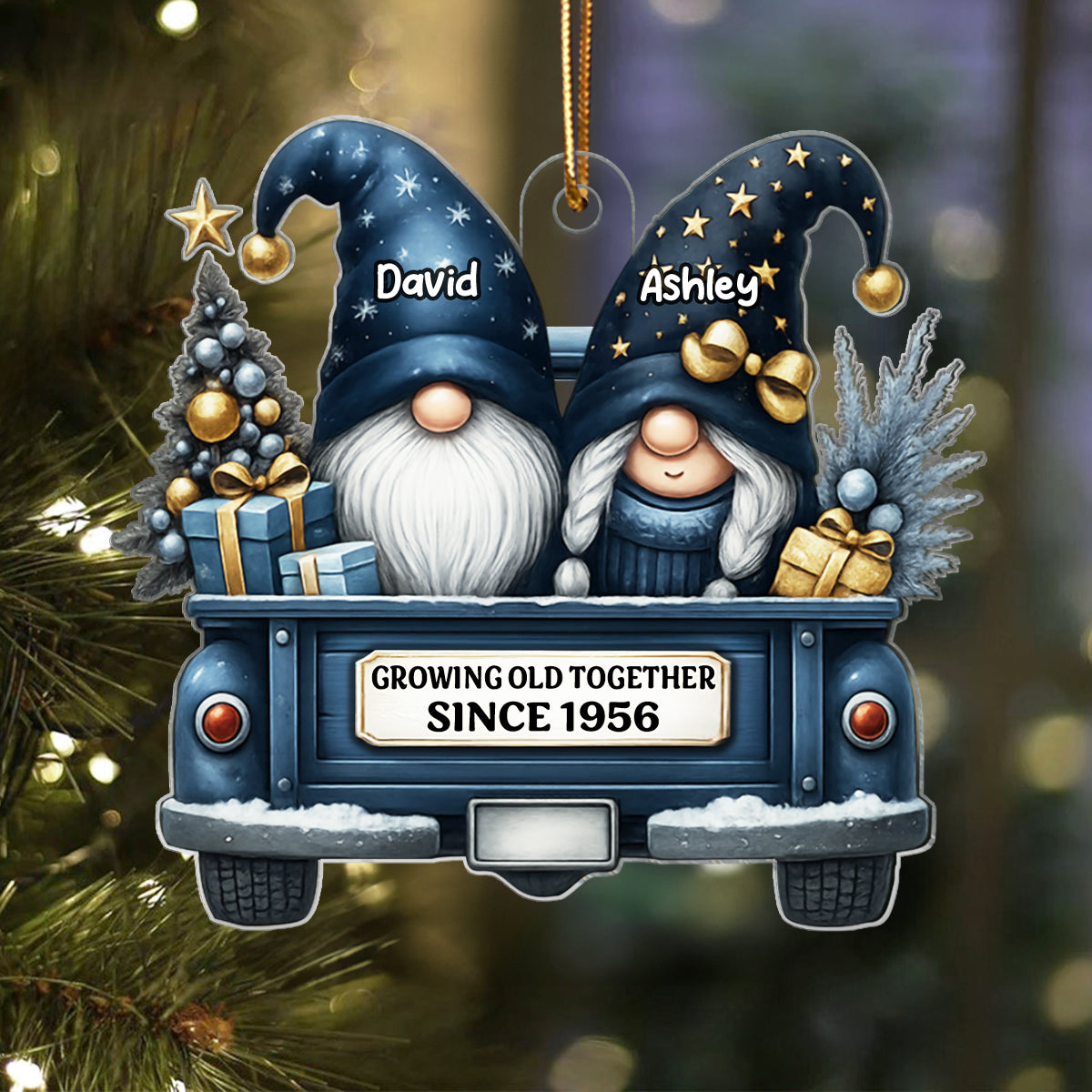 Gnome Couple Growing Old Together - Personalized Acrylic Ornament - Heartfelt Gift For Couple, For Him, For Her, Husband, Wife