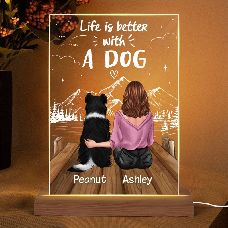 Life Is Better With Dogs Woman And Dog On The Bridge Personalized Rectangle Acrylic Plaque LED Lamp Night Light