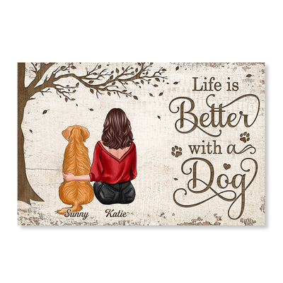 Back View Woman Man And Dogs Sitting Under Tree Personalized Horizontal Poster