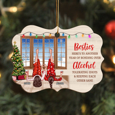 Besties Here's To Another Year Of Bonding Over Personalized Wooden Ornaments, Bestie Laying On Couch Christmas Ornament, Unique Gift For Bestie