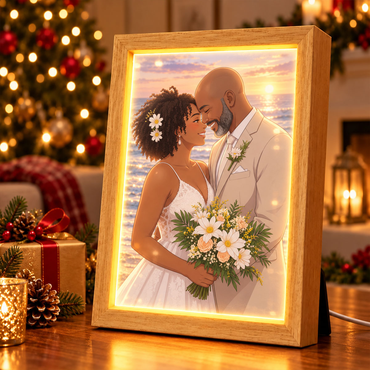 Custom Couple Art from Photo - Personalized Mirror Light Box - Heartfelt Christmas Gift for Her, for Him, Anniversary Gift for Couple