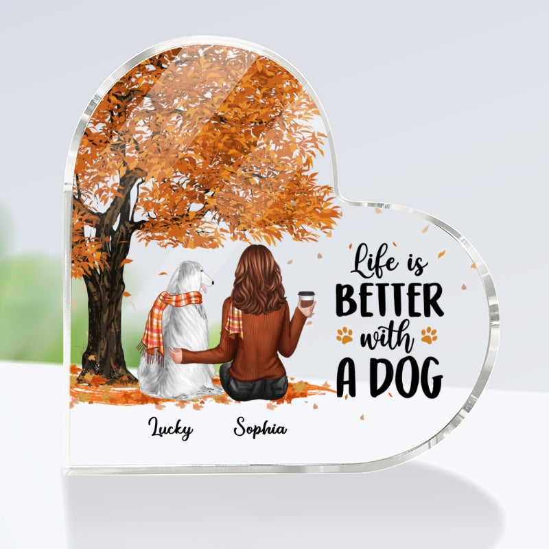 Fall Season Life Is Better With Dogs Personalized Acrylic Heart Plaque