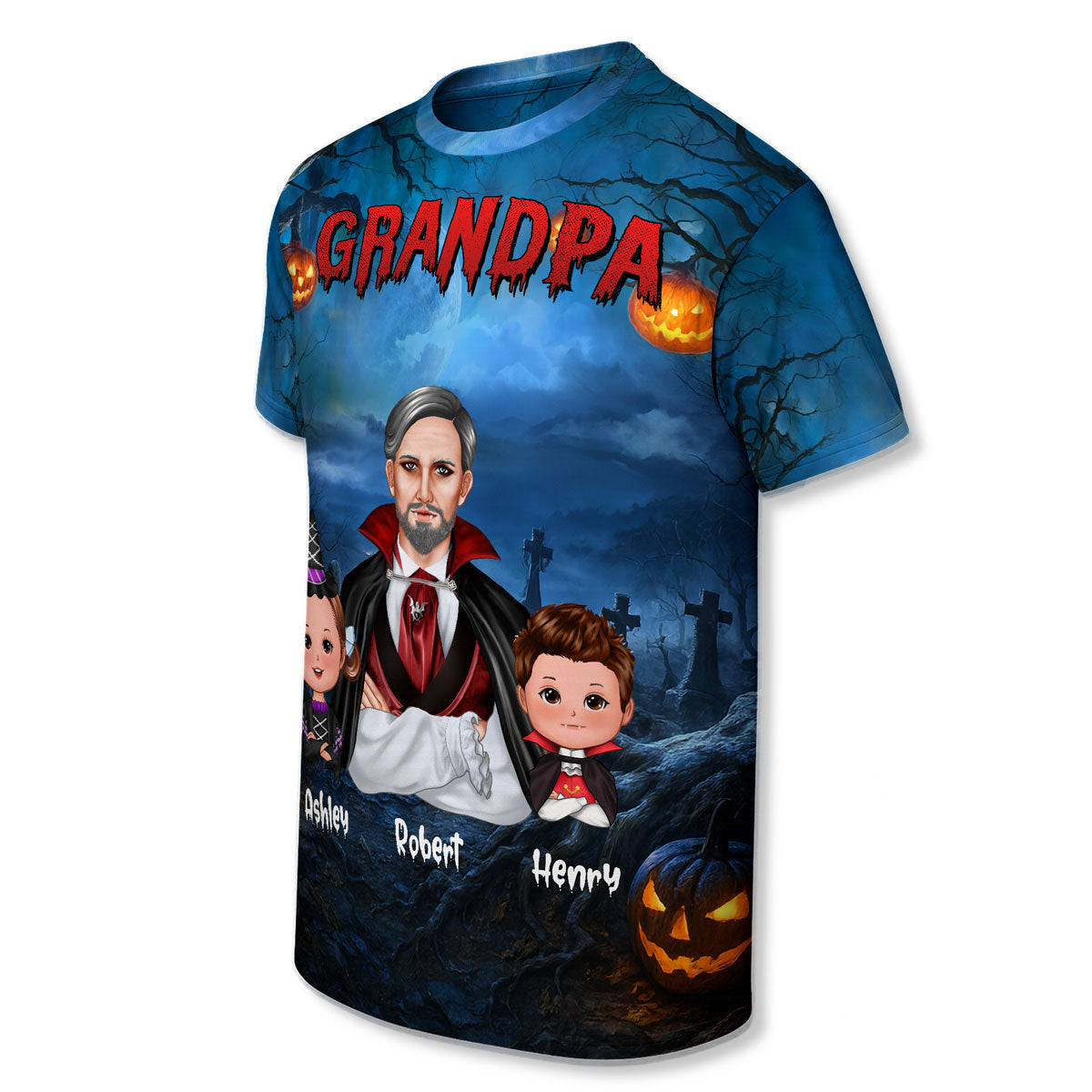 Cool Grandpa Dad Dracula & Kids In Halloween Night Personalized Shirt, Halloween Costume for Dad, Grandpa