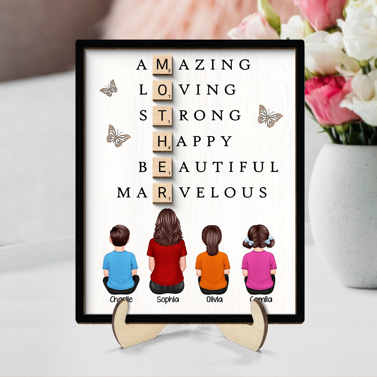MOTHER Alphabet Tiles Gift For Mom Personalized 2-Layer Wooden Plaque