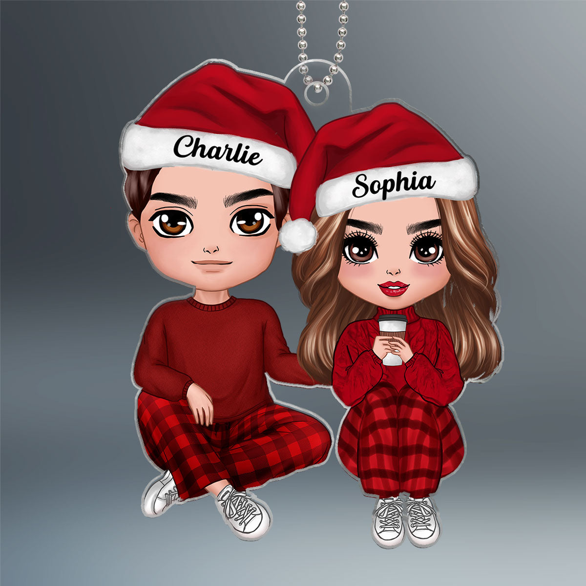 Doll Couple In Love Sitting Christmas Gift For Him For Her Personalized Acrylic Ornament