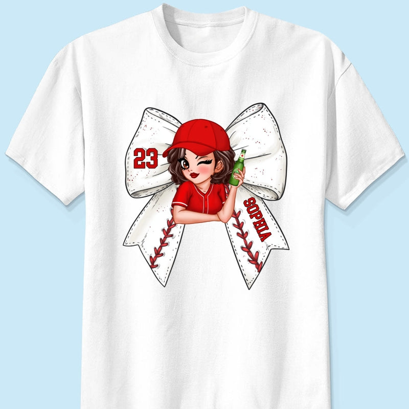 Baseball Softball Bow With Jersey Number Personalized Shirt, Perfect Gift For Her, For Baseball Wife, For Baseball Mom