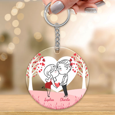 Line Art Couple Heart Tree Personalized Acrylic Keychain