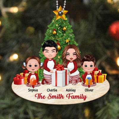 Doll Family Opening Christmas Gifts Personalized Wooden Ornament