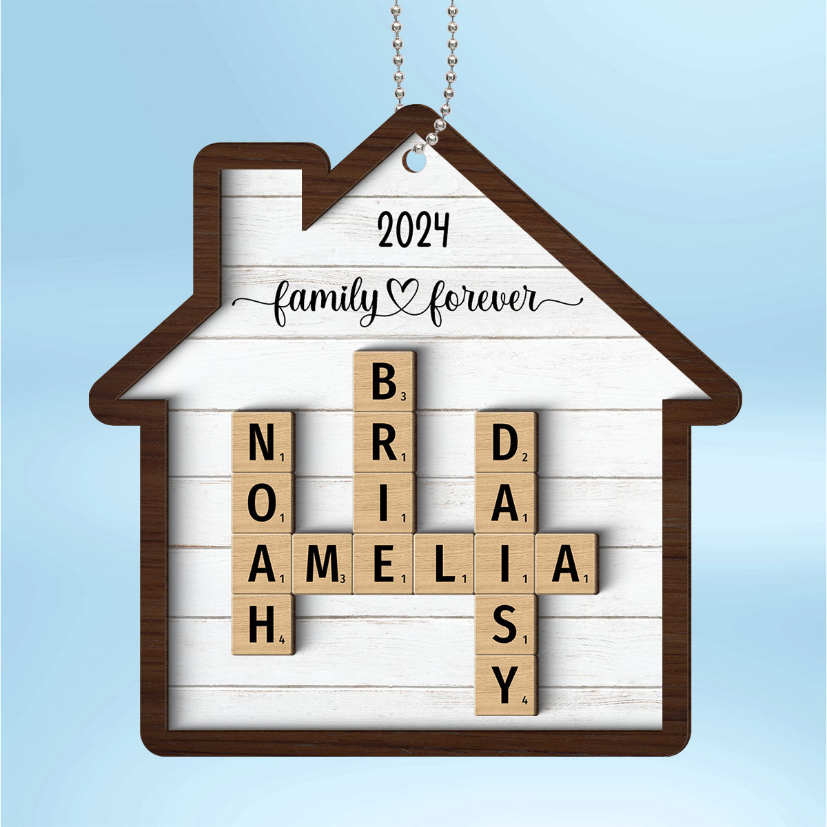 Family Crossword Puzzle Art Personalized House Shaped 2-Layer Wooden Ornament