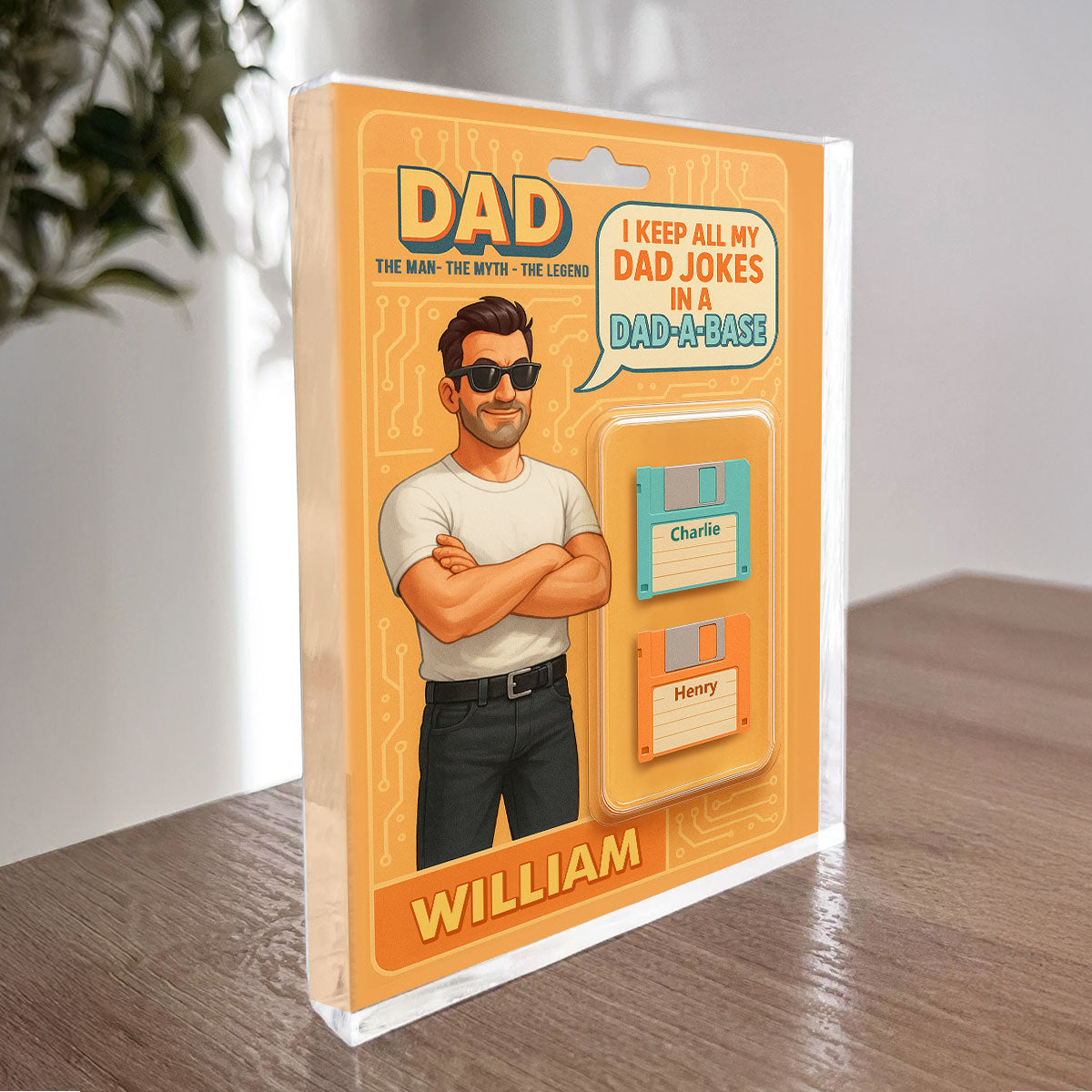 Funny Retro Cartoon Dad Jokes Custom Action Figure Personalized Acrylic Block Plaque, Gift for Dad