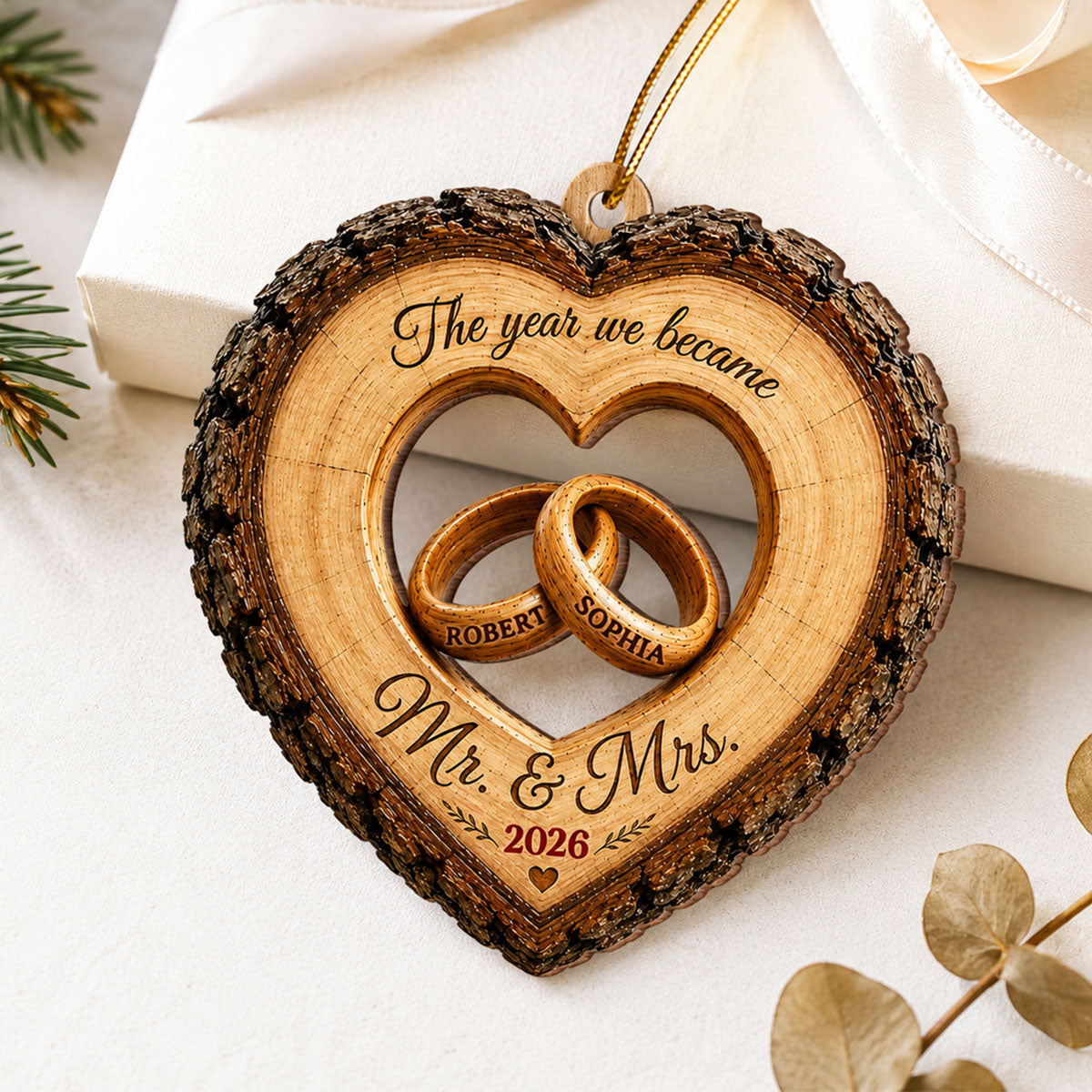 Together Forever Couple Anniversary 2D Flat - Personalized Wooden Ornament - Heartfelt Gift for Her, for Him