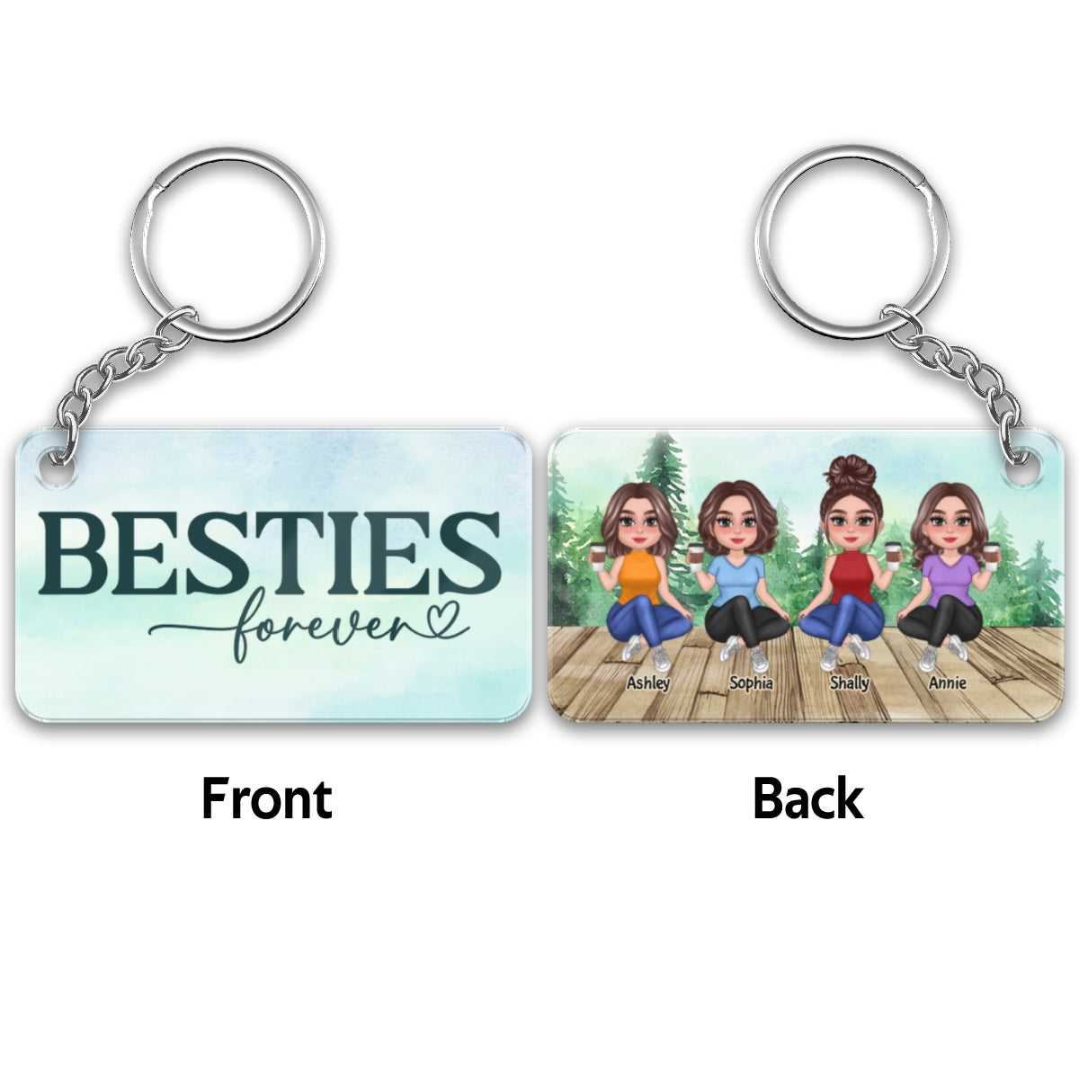 Pretty Doll Sisters Besties Sitting Forest Personalized Acrylic Keychain