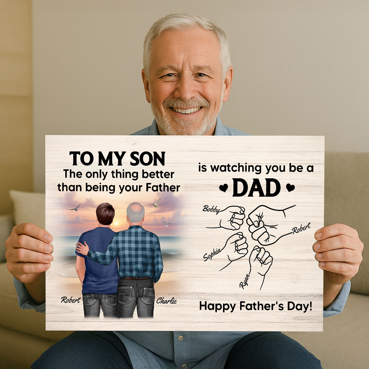 From Mom Dad To Son Watching You Be A Dad Beach Landscape Personalized Poster, Gift For Son