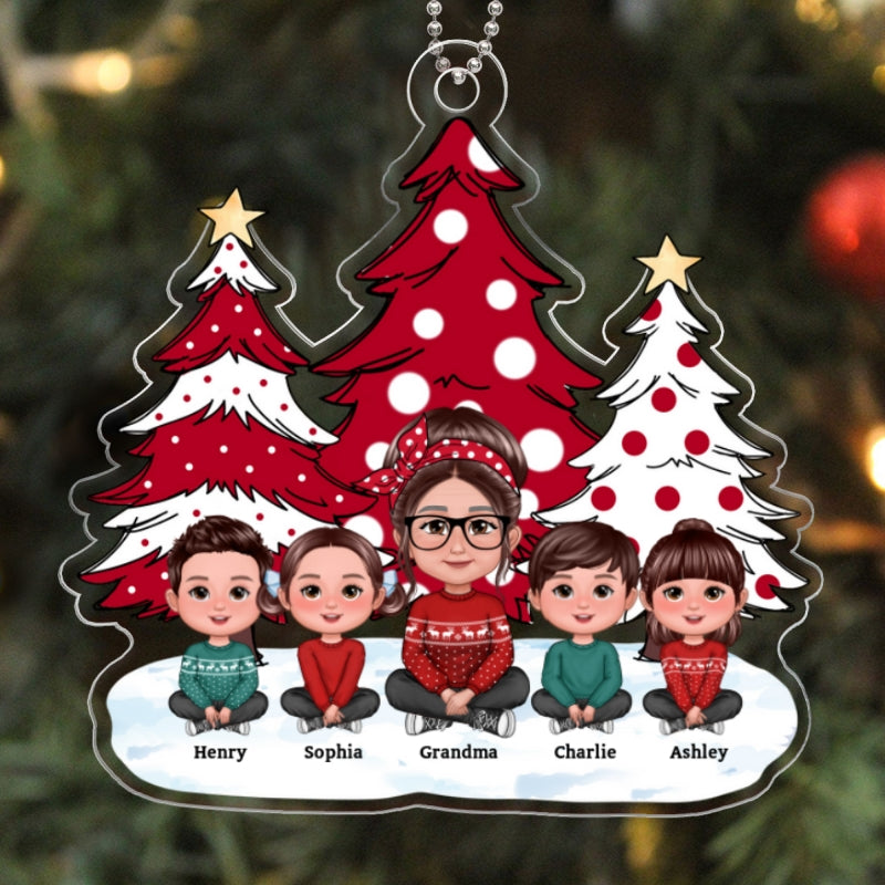 Polka Dot Christmas Tree Grandma Grandkids Personalized Acrylic Ornament