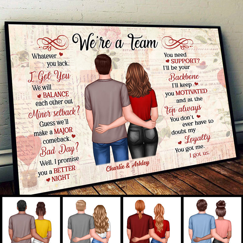 We‘re A Team Couple Back View Standing Old Paper Personalized Horizontal Poster