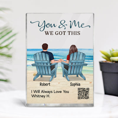 Couple Back View Sitting At Beach Favorite Song QR Code Personalized Acrylic Block Plaque