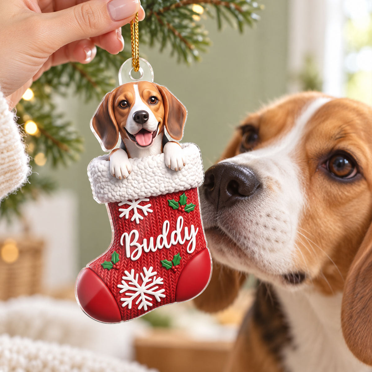Custom Dog Cat Pet Stocking - Personalized Acrylic Ornament - Christmas Gift for Dog Cat Mom