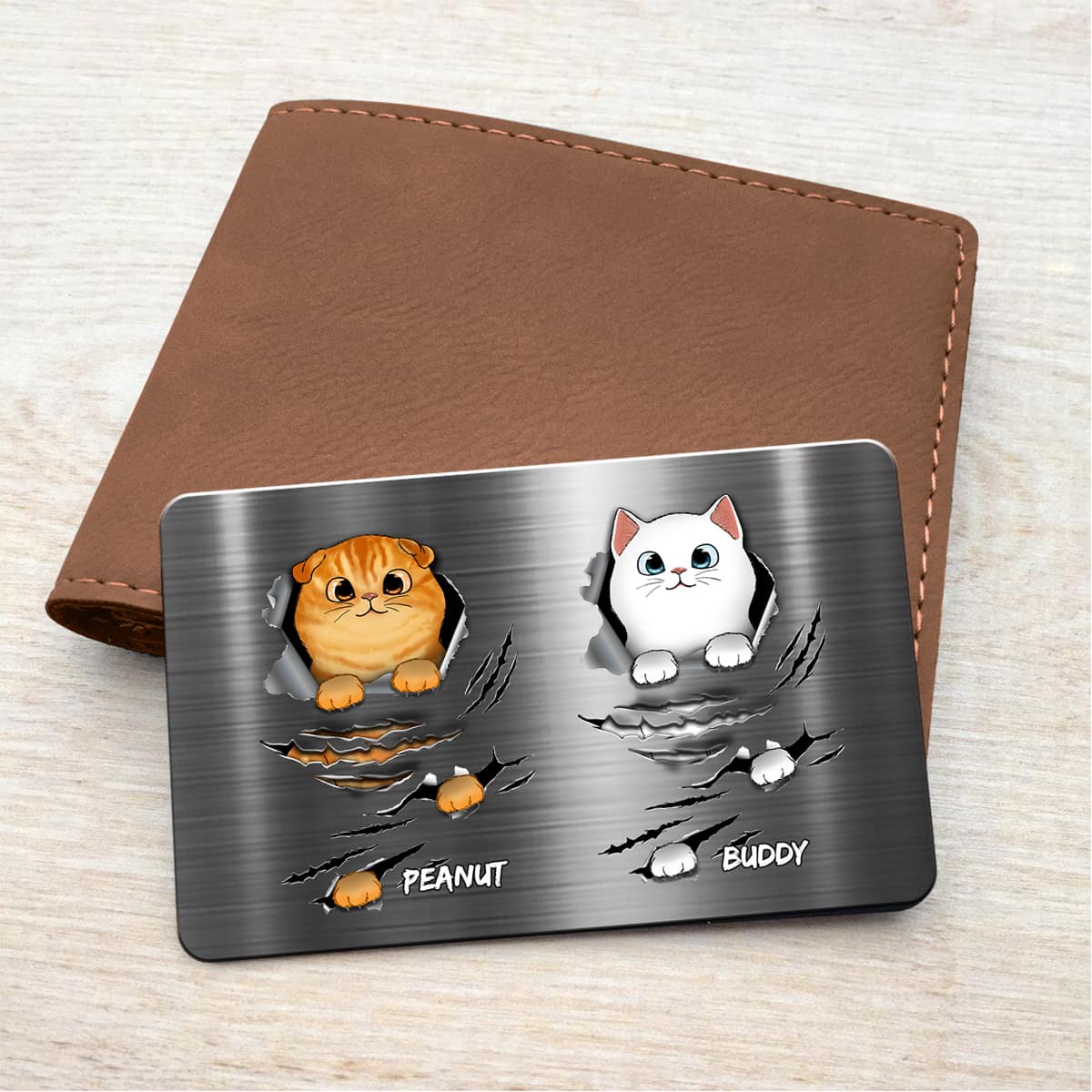 Cats Metal Scratch Personalized Metal Wallet Card