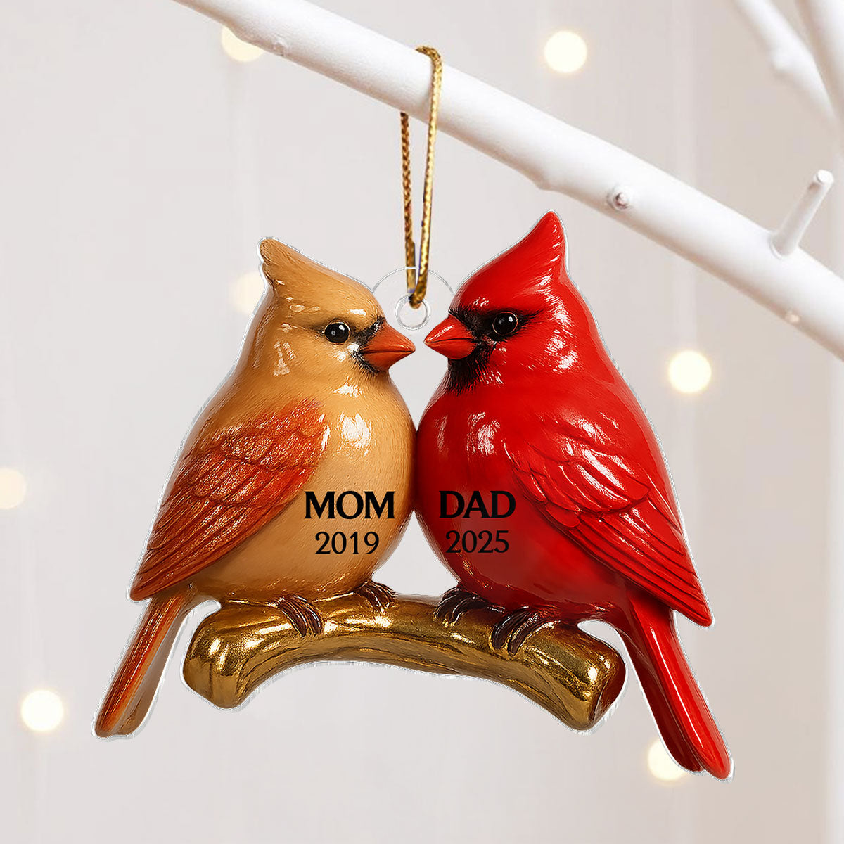 3D Effect Vintage Nostalgic Cardinals Memorial Dad Mom Christmas Personalized Flat Acrylic Ornament