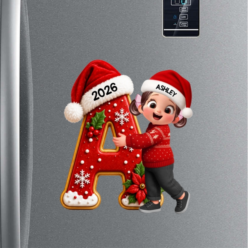 Joyful Christmas Letter Hug - Personalized Acrylic Fridge Magnet - Gift For Boys, Girls, Grandkids