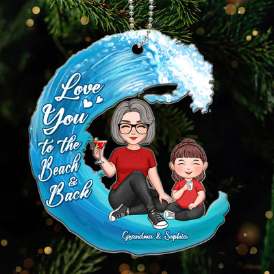 Cute Grandma & Grandkid Love To The Beach Wave Personalized Acrylic Ornament