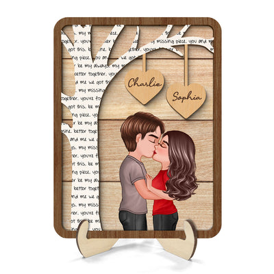 Couple Kissing Under Text Tree Personalized 2-layer Wooden Plaque,  Gift For Him, For Her