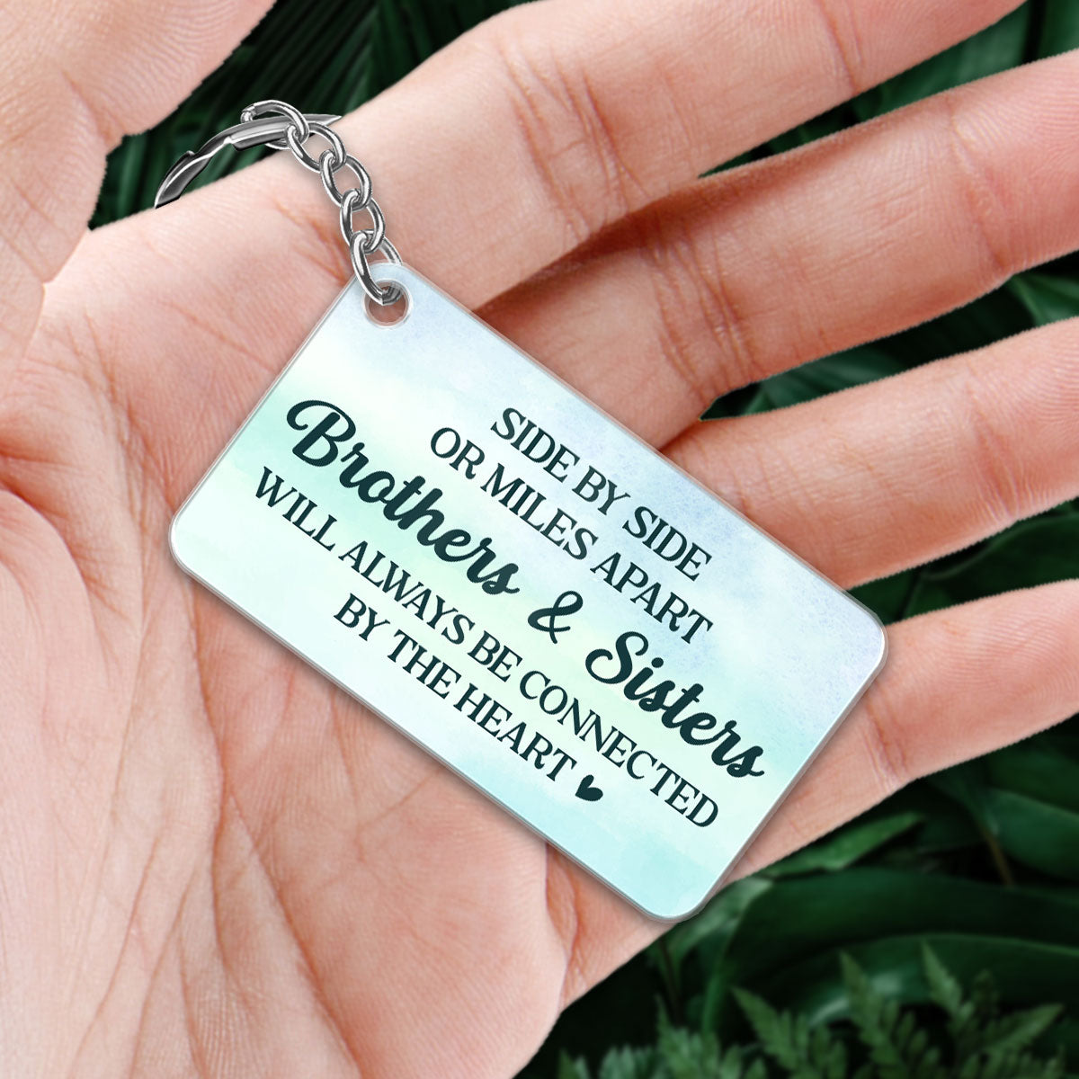 Back View Brothers And Sisters Sitting Forest Gift For Siblings Personalized Acrylic Keychain