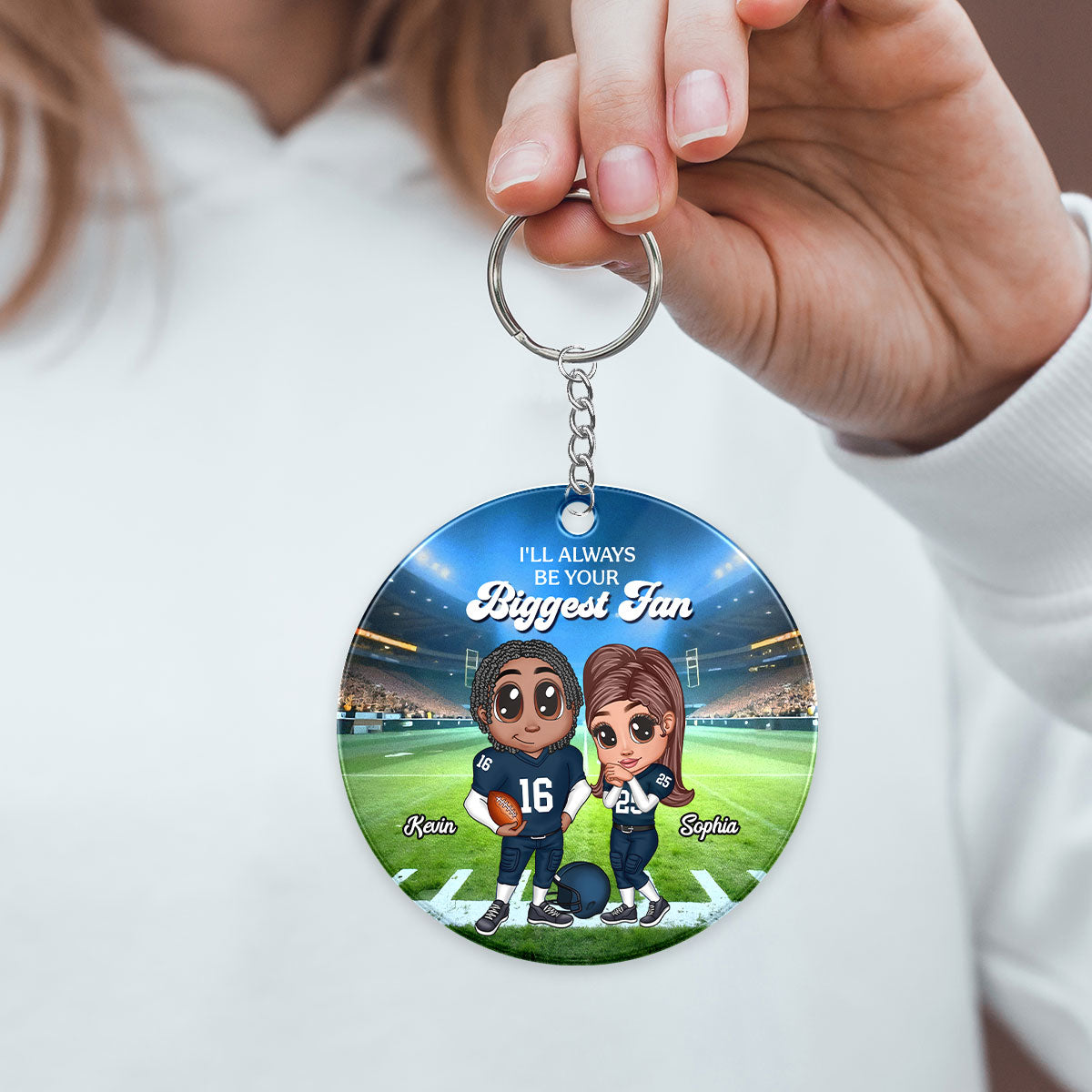 Always Your Biggest Fan American Football Couple Y2K Style Personalized Circle Acrylic Keychain