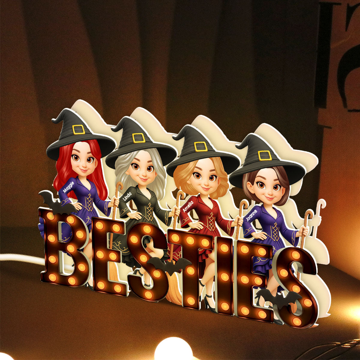 Halloween Besties Sisters Witch Marquee Personalized LED Light Box