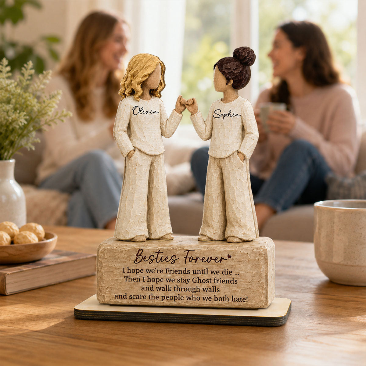 Besties Forever Pinky Promise 2D Flat - Personalized 2-Layered Wooden Plaque - Friendship Keepsake