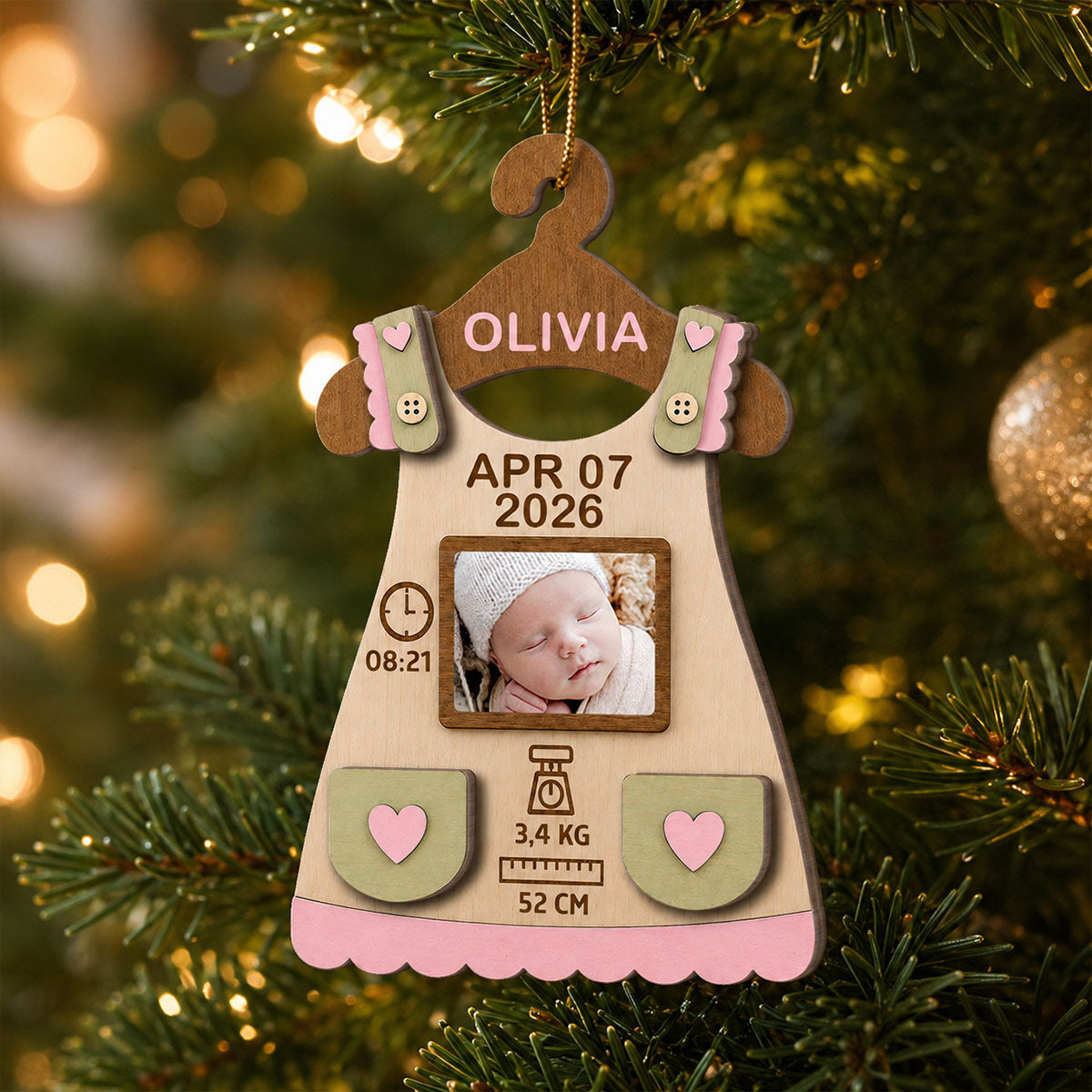 Baby First Christmas Birth Stats Birth Sign - Personalized 2-Layered Wooden Ornament - Baby Milestone Keepsake, Newborn Memory Photo, Birth Announcement