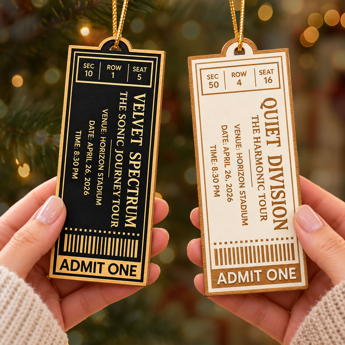 Custom Concert Ticket - Personalized Wooden Ornament - Christmas Favorite Music Keepsake Gift for Daughter, Son, Best Friends