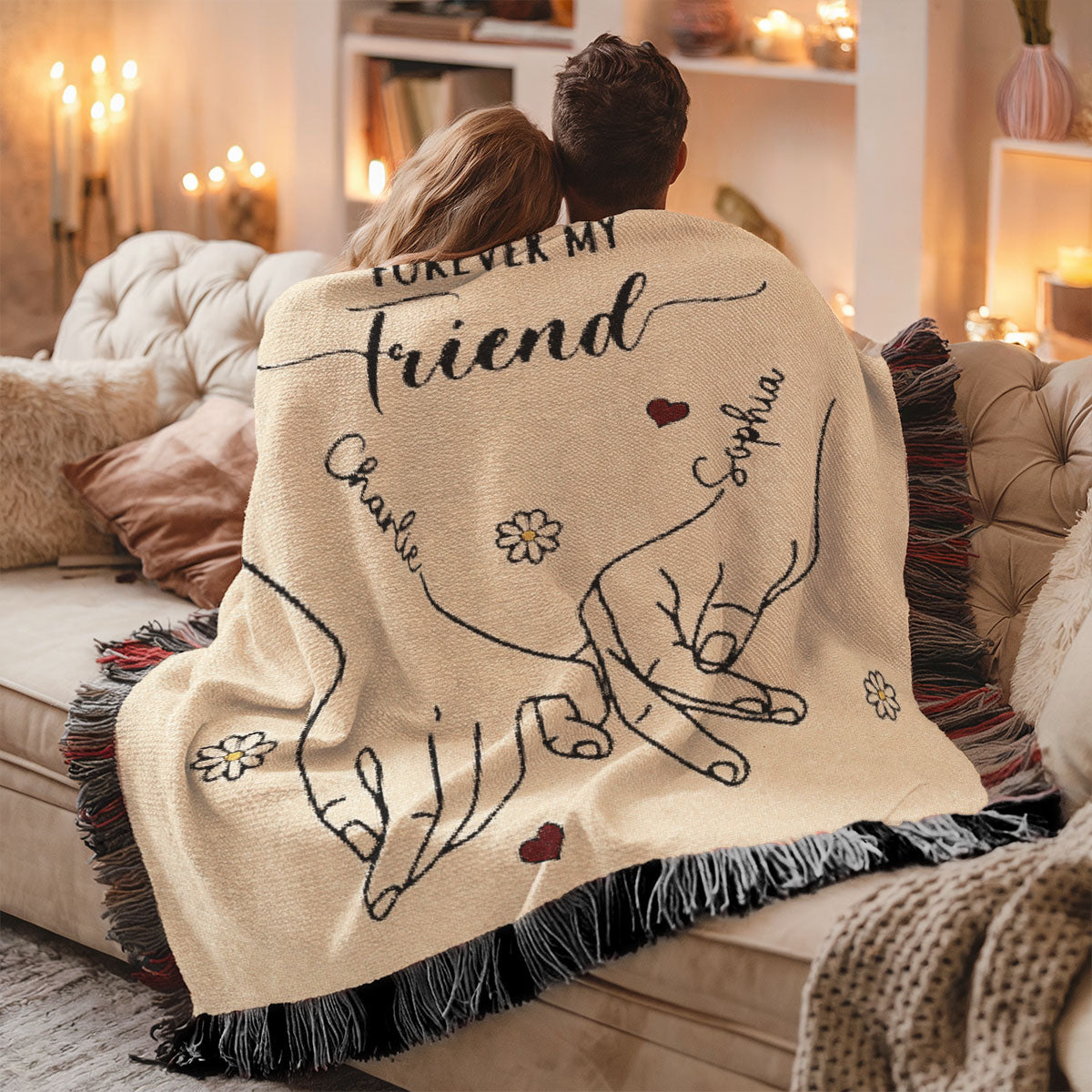 Mom And Daughter Holding Hands First My Mother Forever My Friend Personalized Tapestry Woven Blanket, Gift For Mom