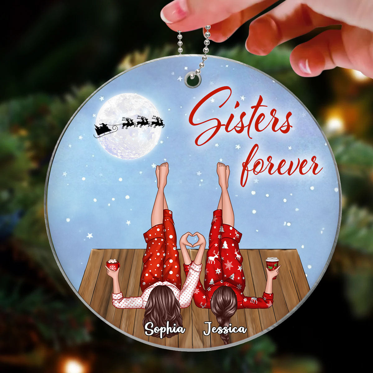 Sisters Are Like Stars Sisters Lying on Roof Personalized Acrylic Ornament, Christmas Gift for Sisters