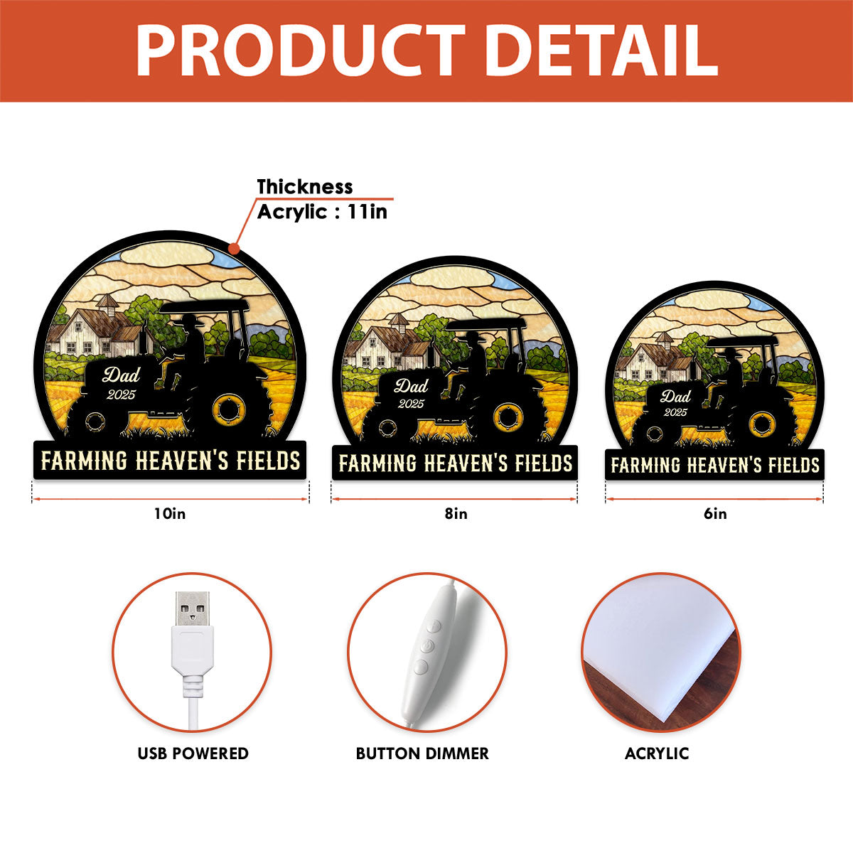 Farming In Heaven Memorial - Personalized Light Box - Memorial Keepsake For Family