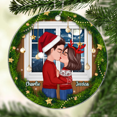 Couple Kissing By The Window Christmas Personalized Acrylic Ornament