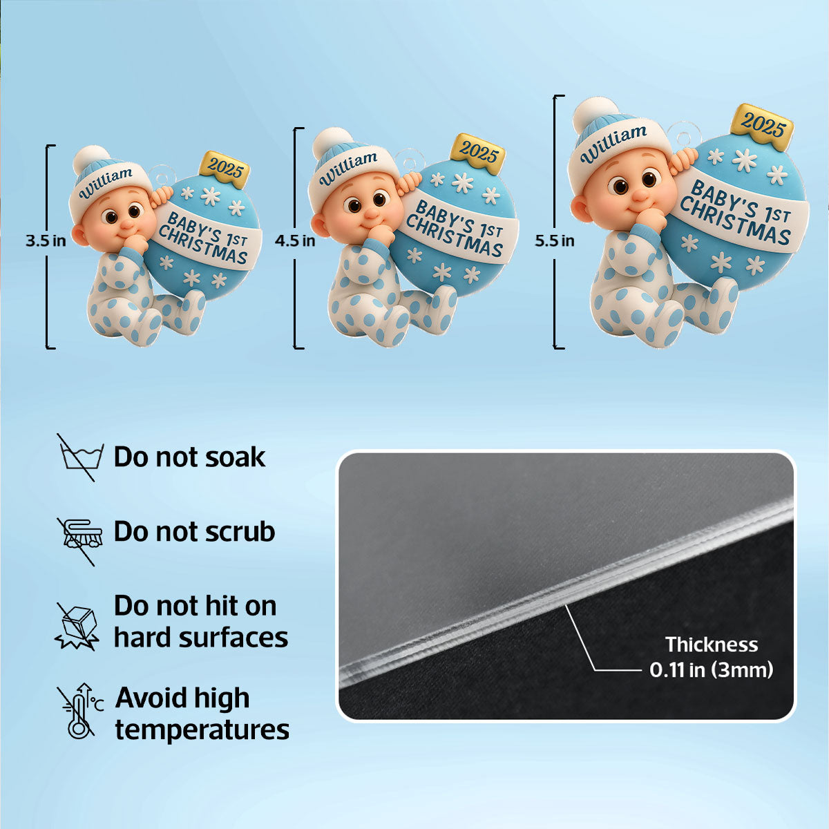 3D Effect Cute Cartoon Baby Beside Christmas Bauble Baby's 1st Christmas Personalized Acrylic Flat Ornament