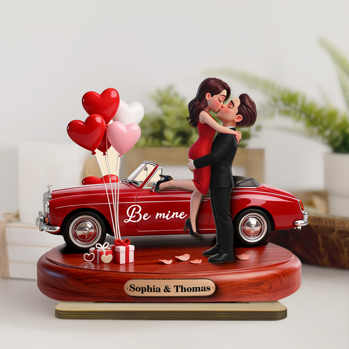 Couple Hugging Kissing Be Mine Valentine - Personalized 2-Layered Wooden Plaque - Valentine's Day Gift For Couple