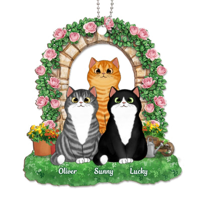 Flower Gate Cat Mom Cat Dad Personalized Christmas Wooden Ornament