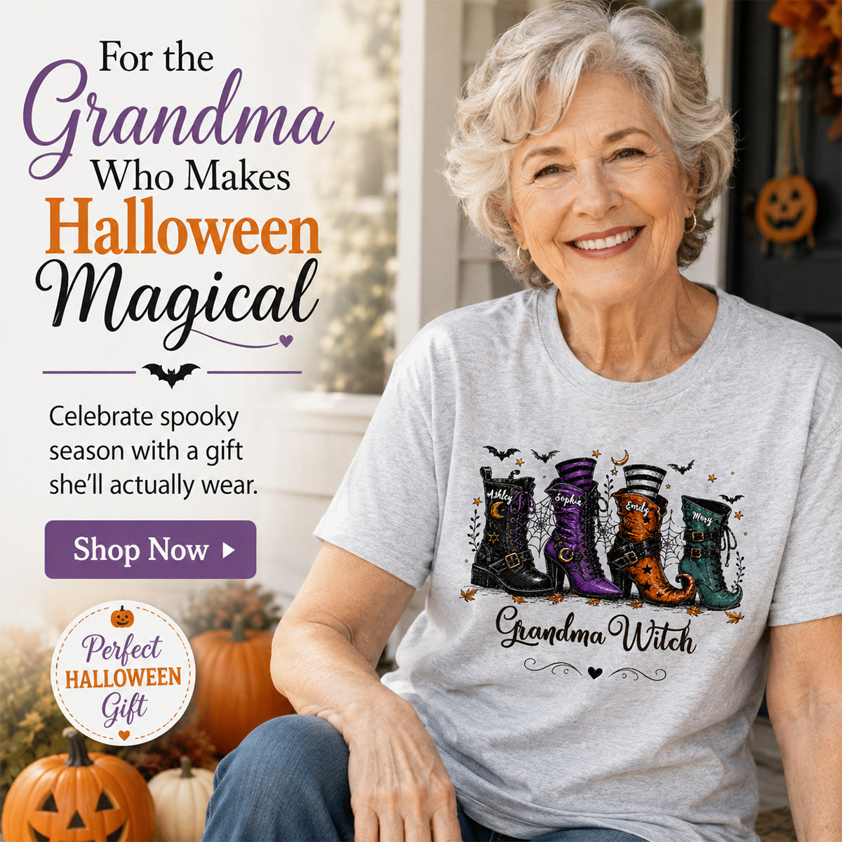 Grandma Witch Boots With Grandkids’ Names – Personalized Shirt – Halloween Gift For Grandma