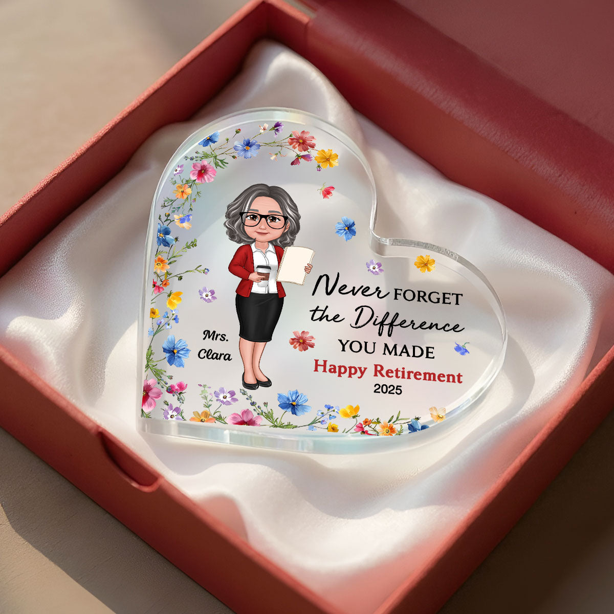 Never Forget The Difference You've Made, Personalized Heart Acrylic Plaque for Teacher, Retirement Gift for Teacher, Teacher Appreciation